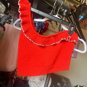 Urban Outfitters Red Ruffle Crop Top